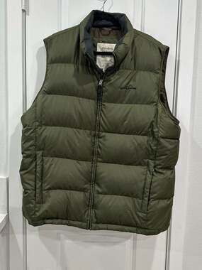 Eddie Bauer Men's Olive Green Premium Goose Down Puffer Vest